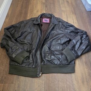 Leather Bomber Jacket - Dark Brown